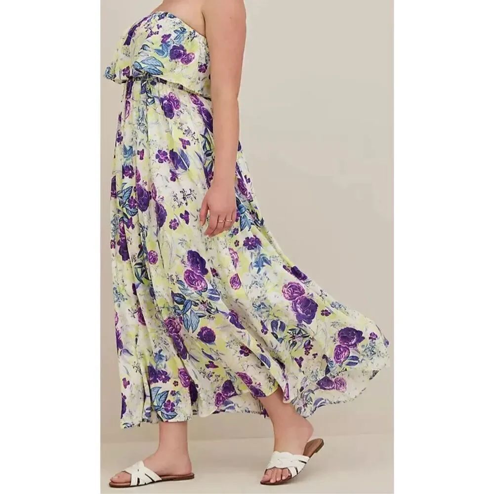 Torrid Challis Strapless Bohemian Maxi Dress Women's Sz 2X Purple White Floral